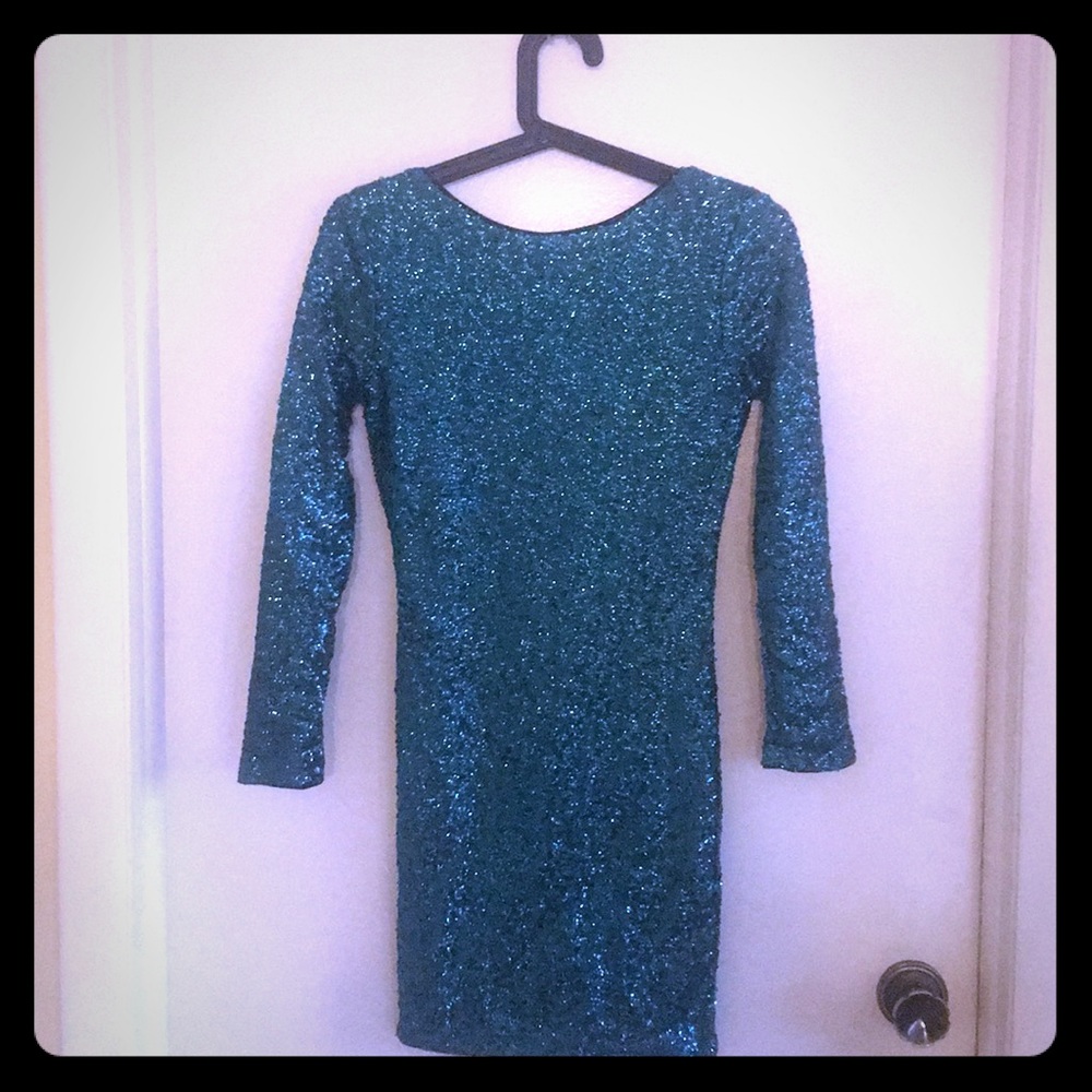 H&M Emerald Green Stretch Sequence Mini Dress